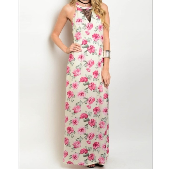 Dresses & Skirts - NWT Open Back Rose Pattern Lace Floral Maxi Dress